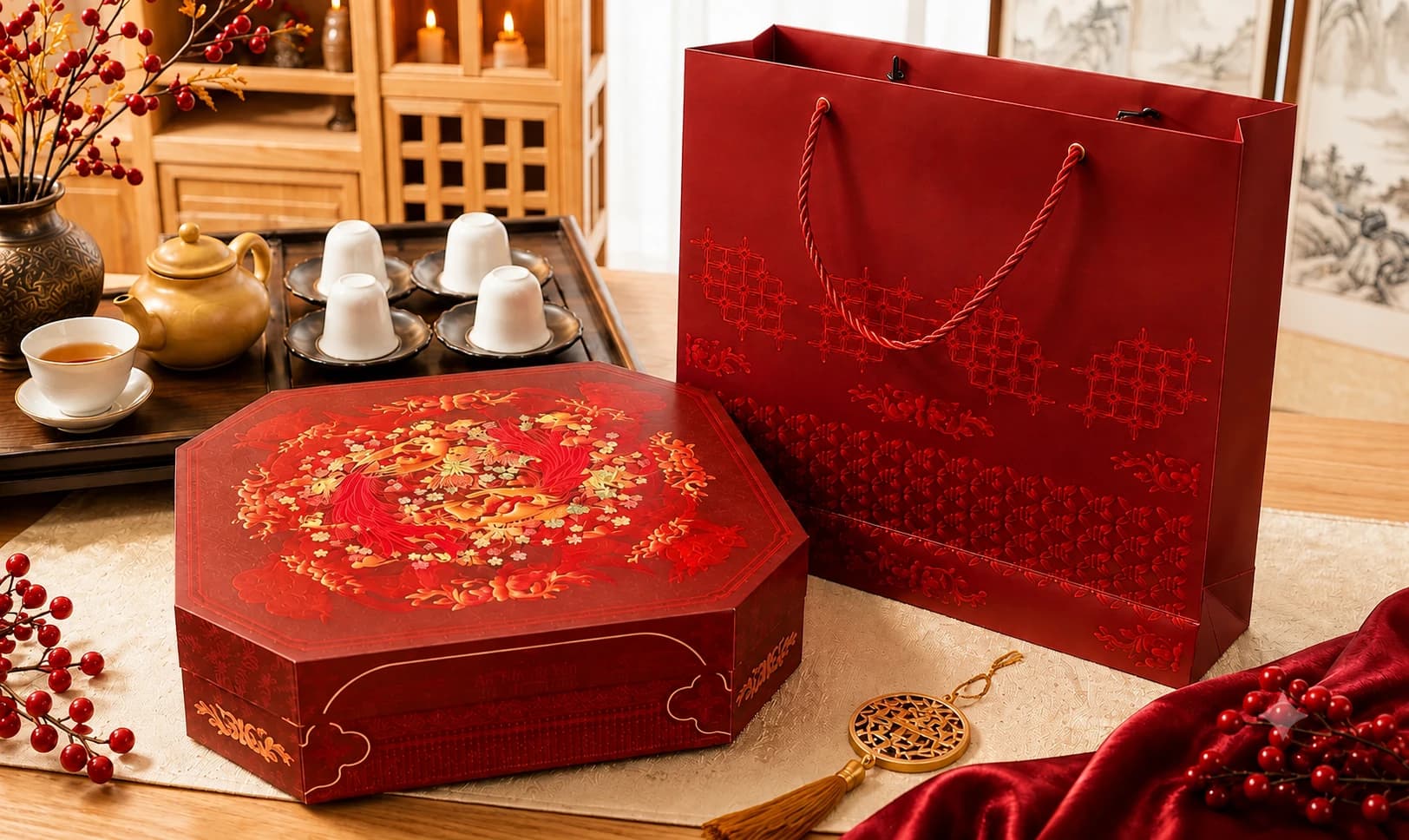 Hộp bánh trung thu thiết kế riêng Uyển Trĩ Minh bìa đỏ ép kim